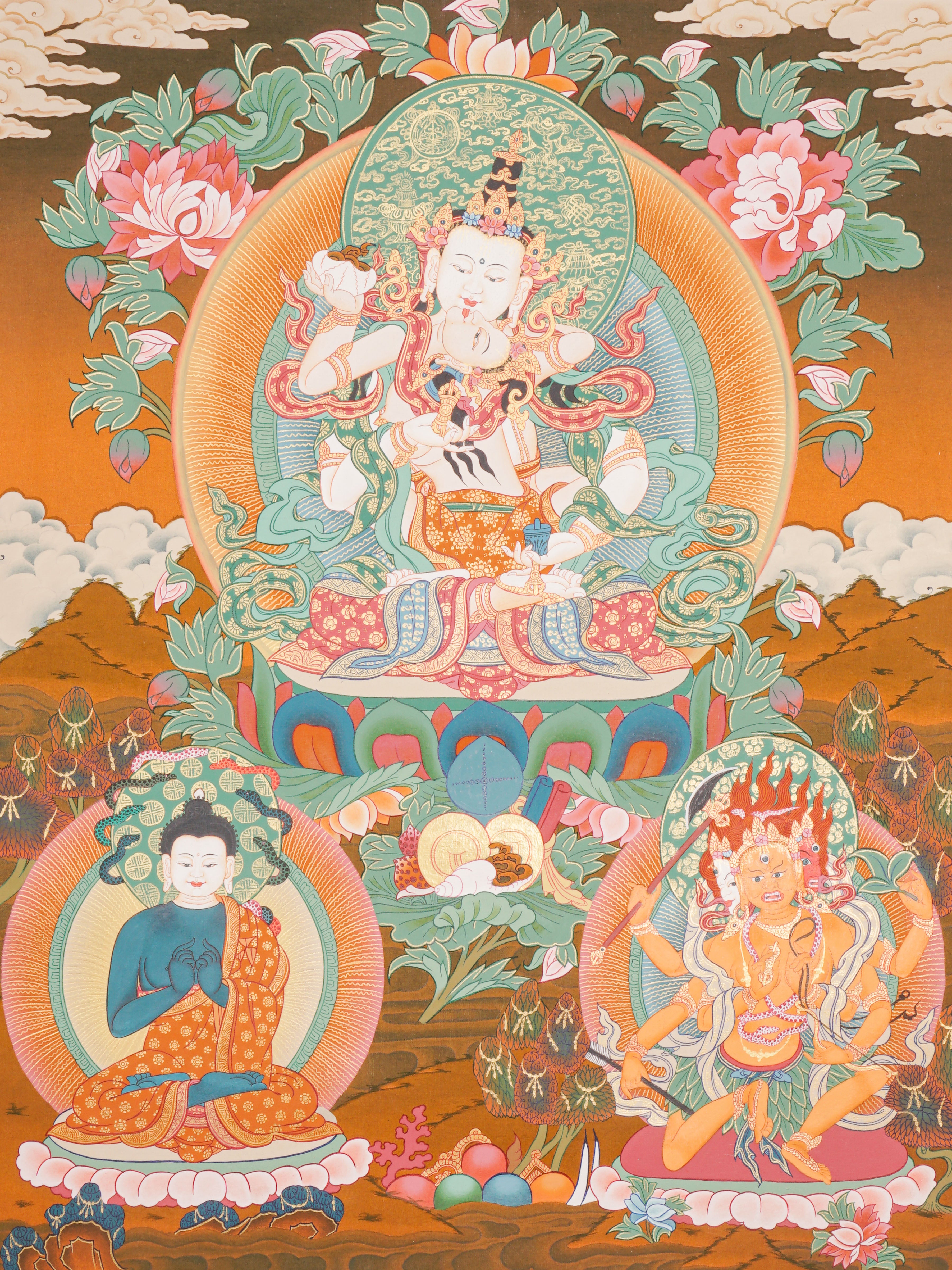 Vajrasattwa Shakti Thangka Painting for prayer and meditation.