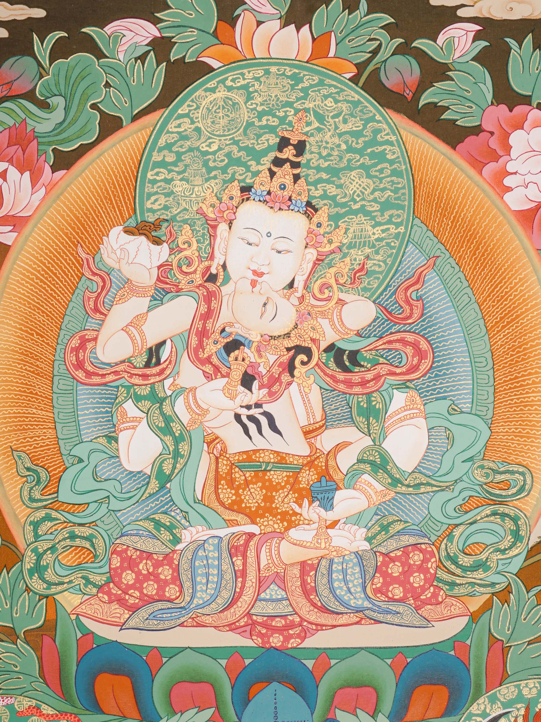 Vajrasattwa Shakti Thangka Painting for prayer and meditation.