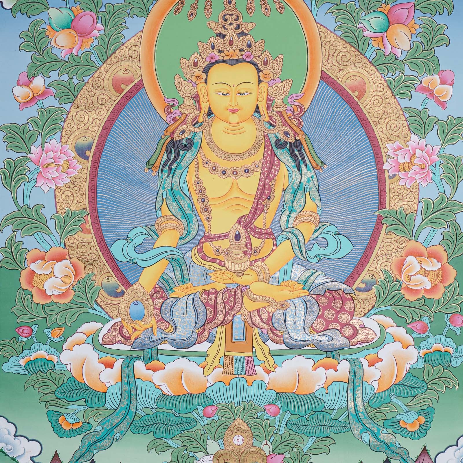 Beautiful Ratnasambhava Buddha Thangka Painting - Himalayas Shop