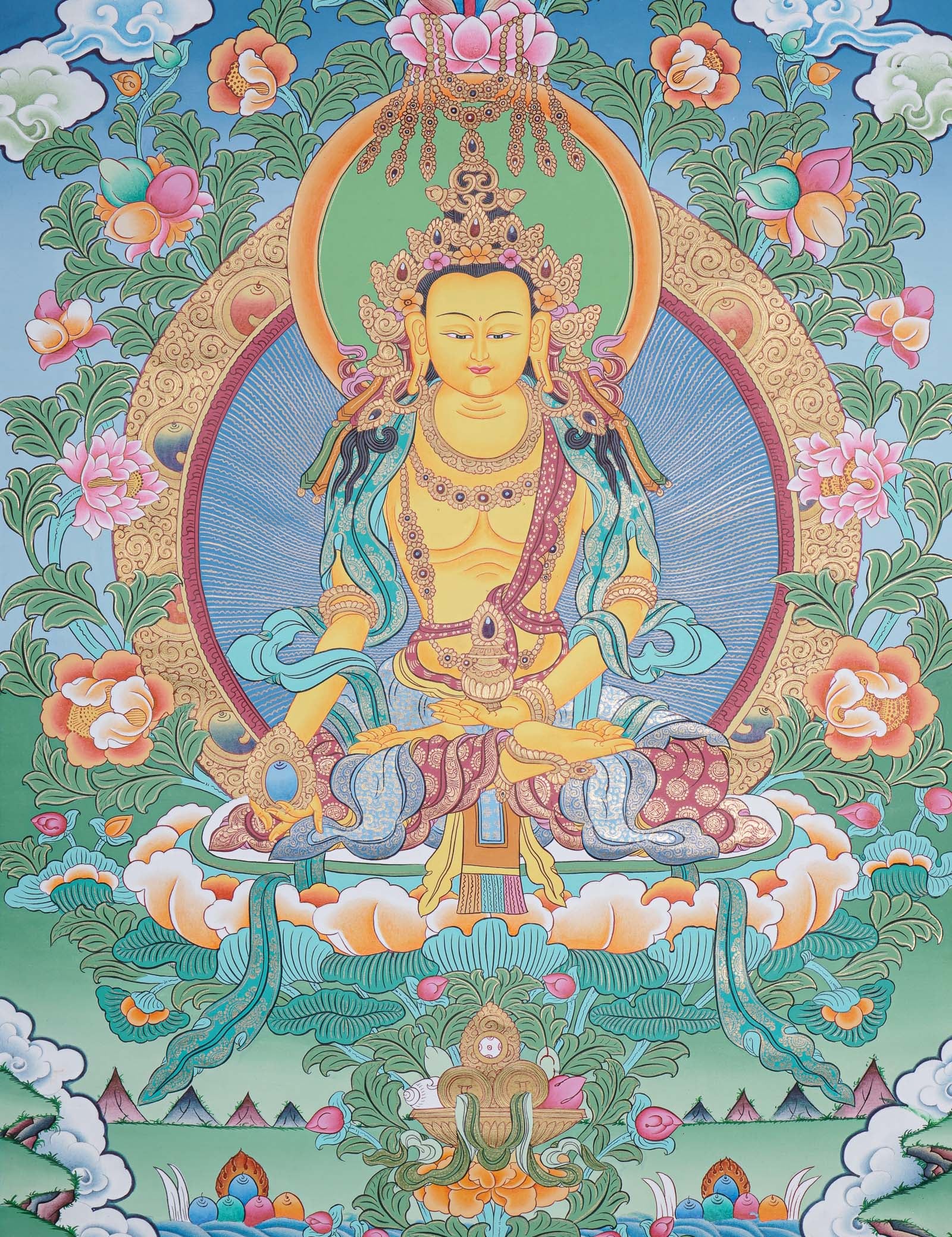 Beautiful Ratnasambhava Buddha Thangka Painting - Himalayas Shop