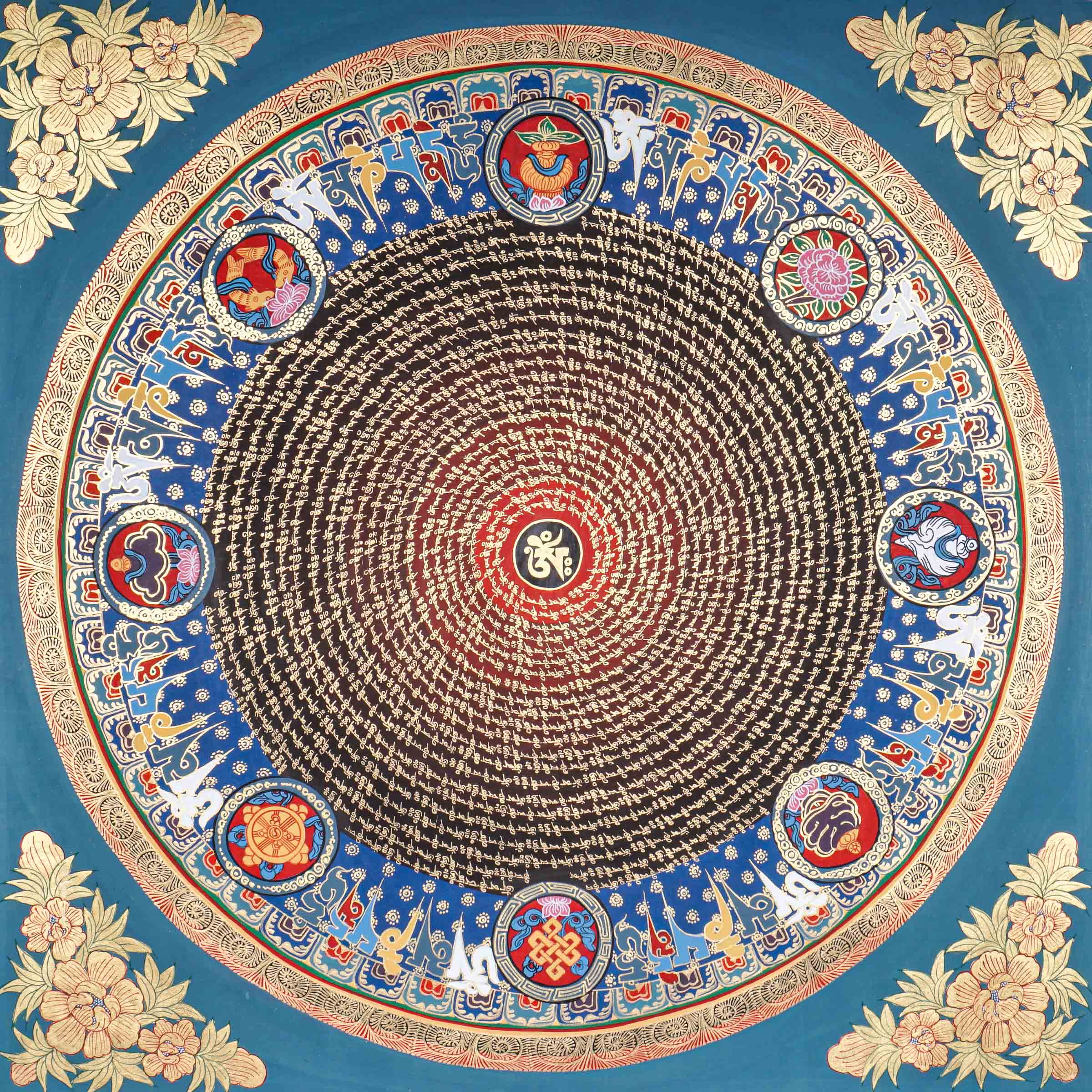 Mantra Mandala Thangka - Painting on Cotton Canvas.