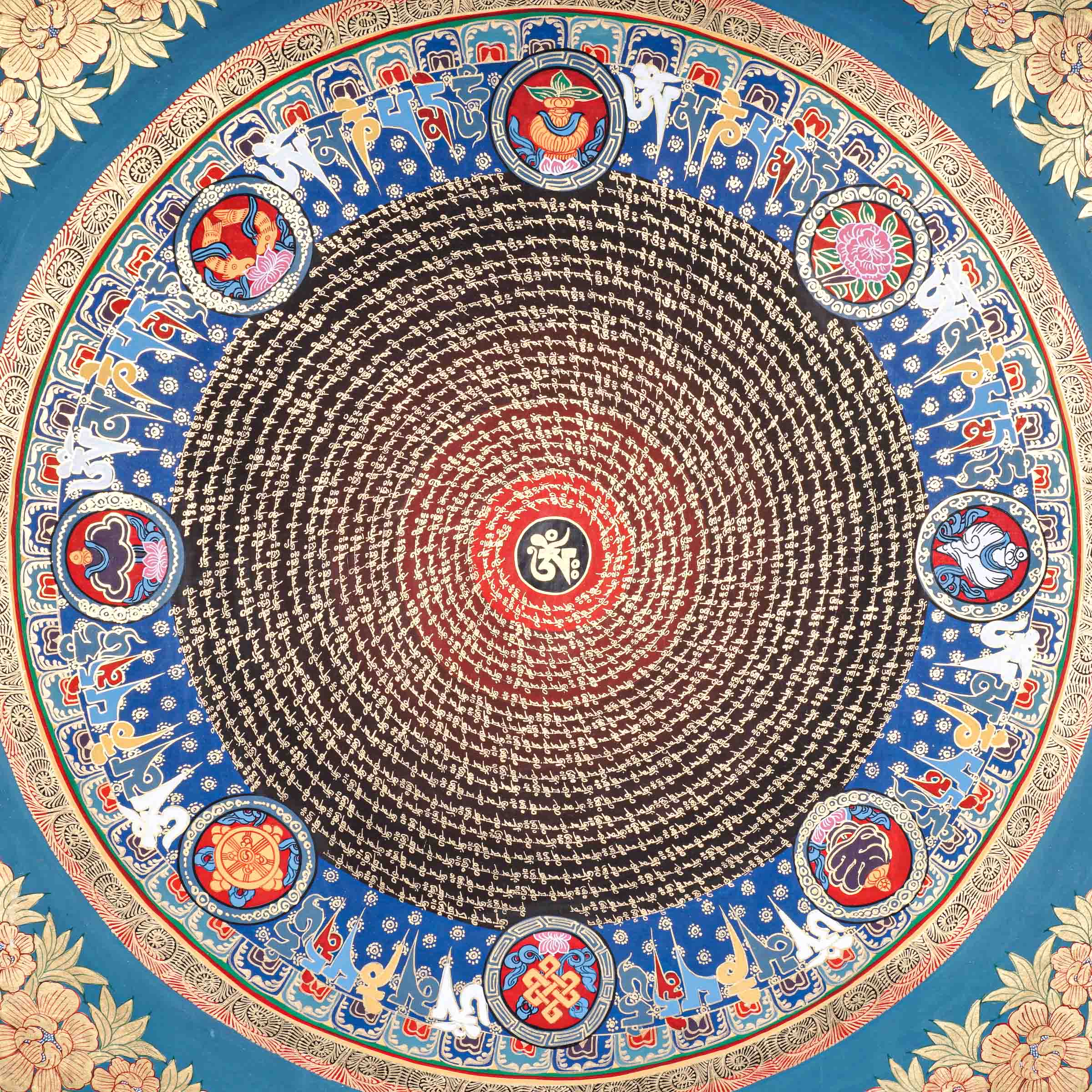 Mantra Mandala Thangka - Painting on Cotton Canvas.