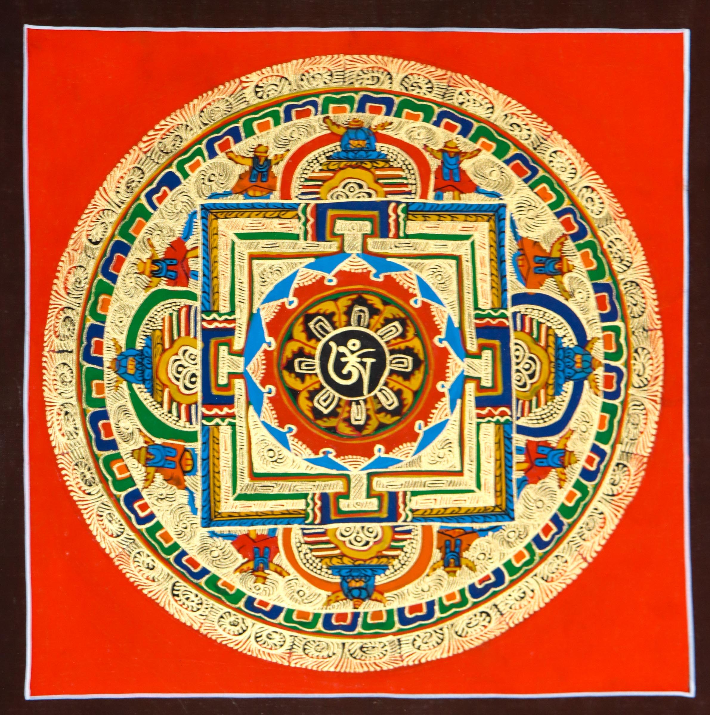 Round Mandala thangkas serve as a symbol of Buddhist teachings.