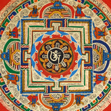 Round Mandala thangkas serve as a symbol of Buddhist teachings.