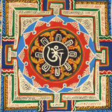 Round Mandala thangkas serve as a symbol of Buddhist teachings.