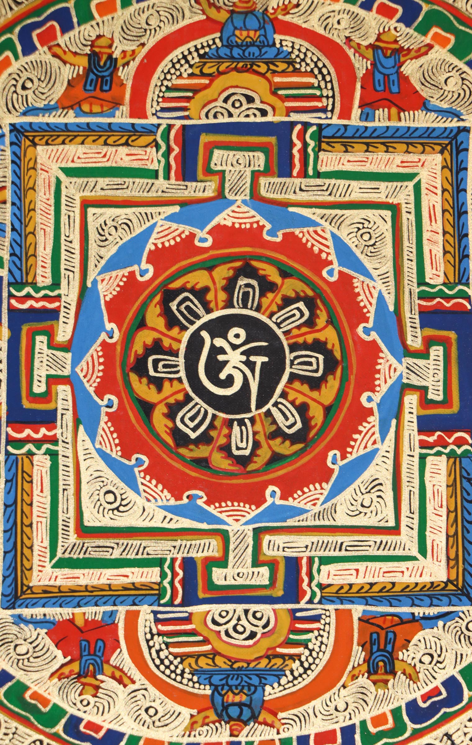 Round Mandala thangkas serve as a symbol of Buddhist teachings.