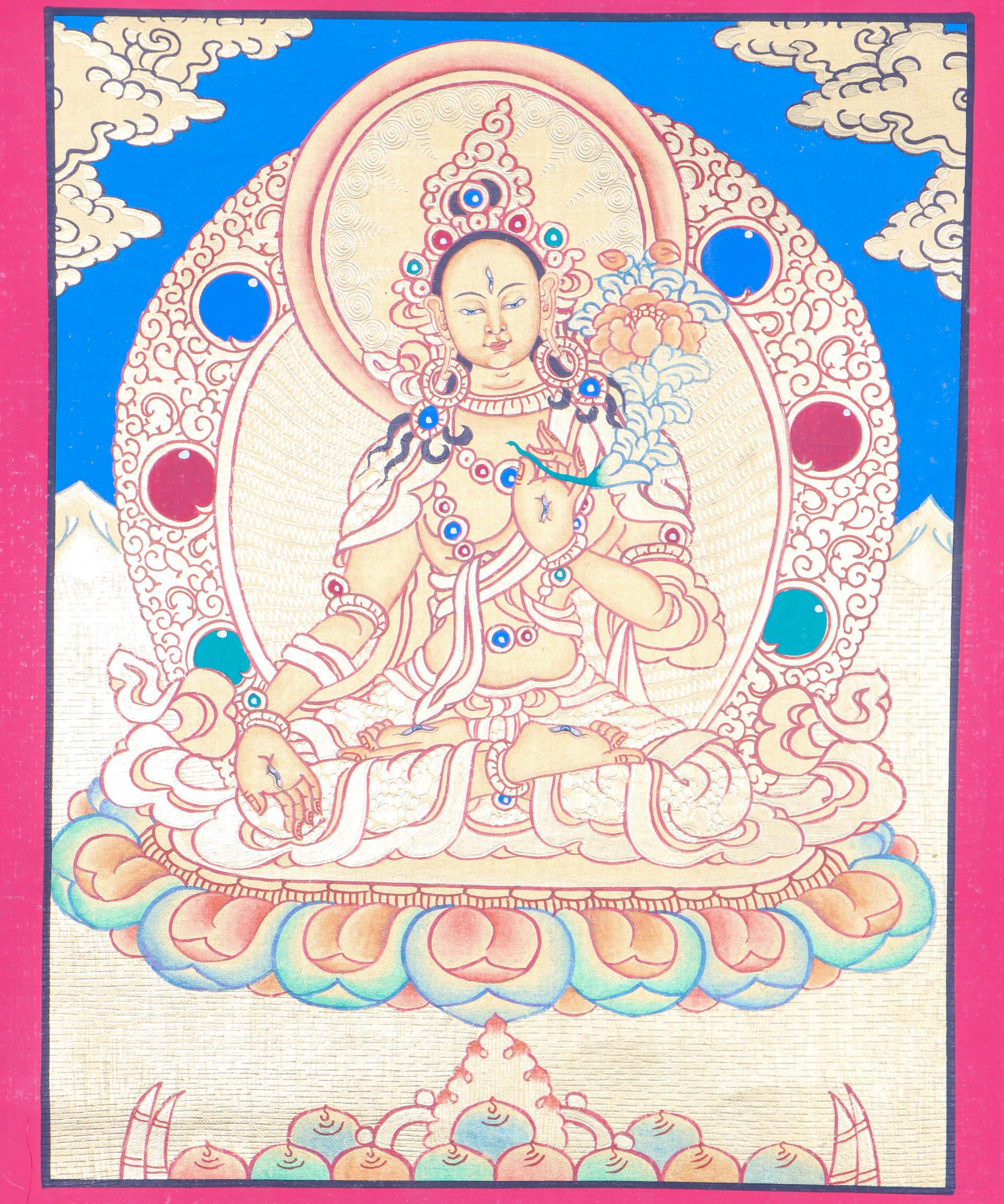  White Tara Thangka Painting is an ideal tool for meditative reflection.