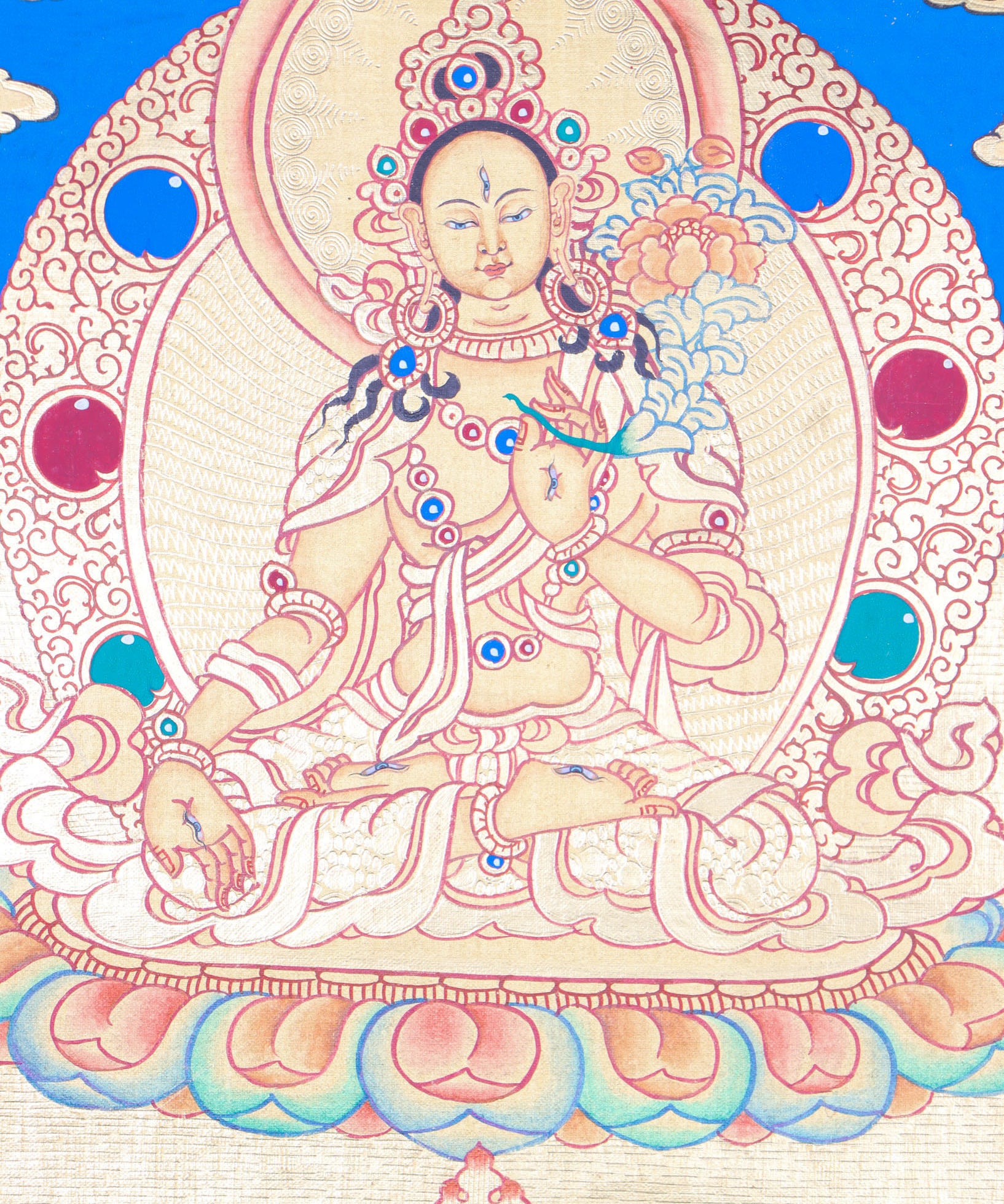 White Tara Thangka Painting is an ideal tool for meditative reflection.