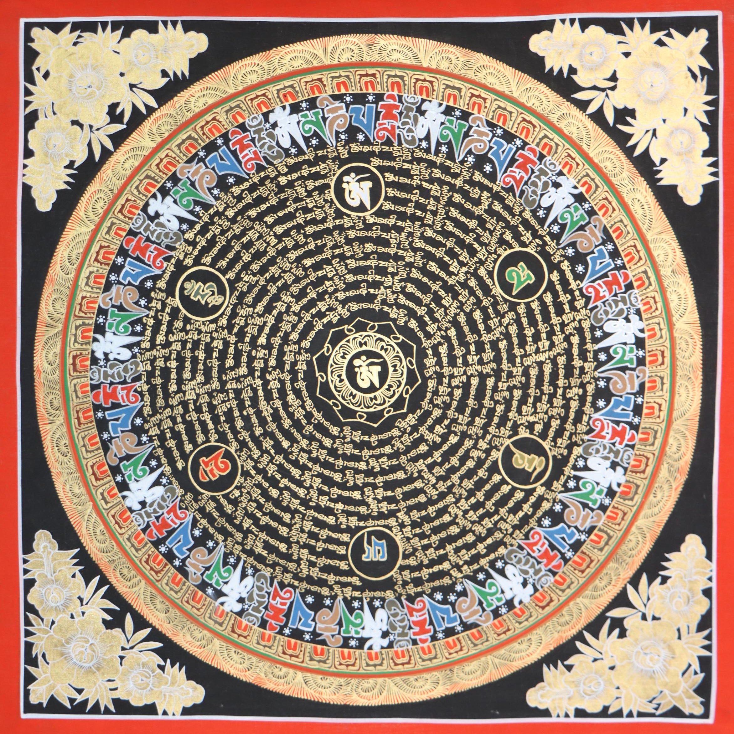 Black Mantra Mandala thangka for wall decor ..