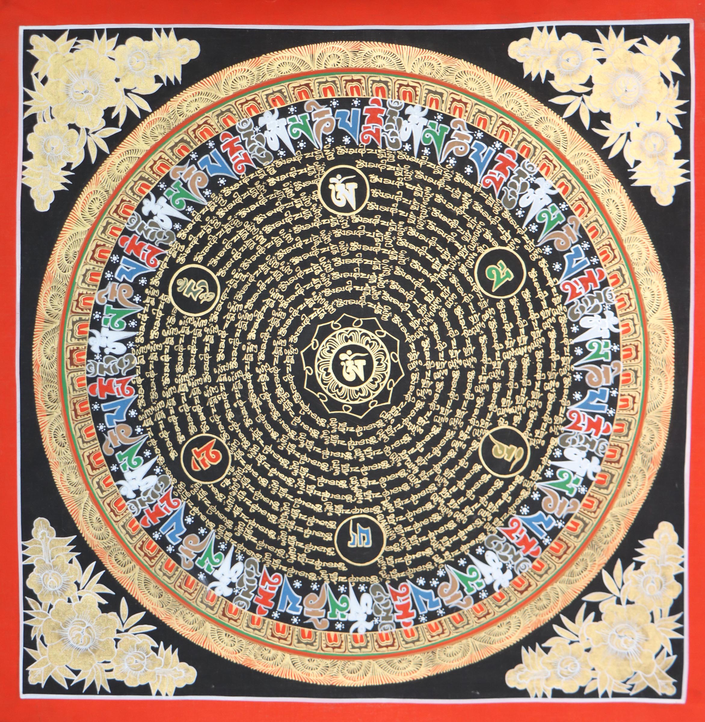 Black Mantra Mandala thangka for wall decor ..