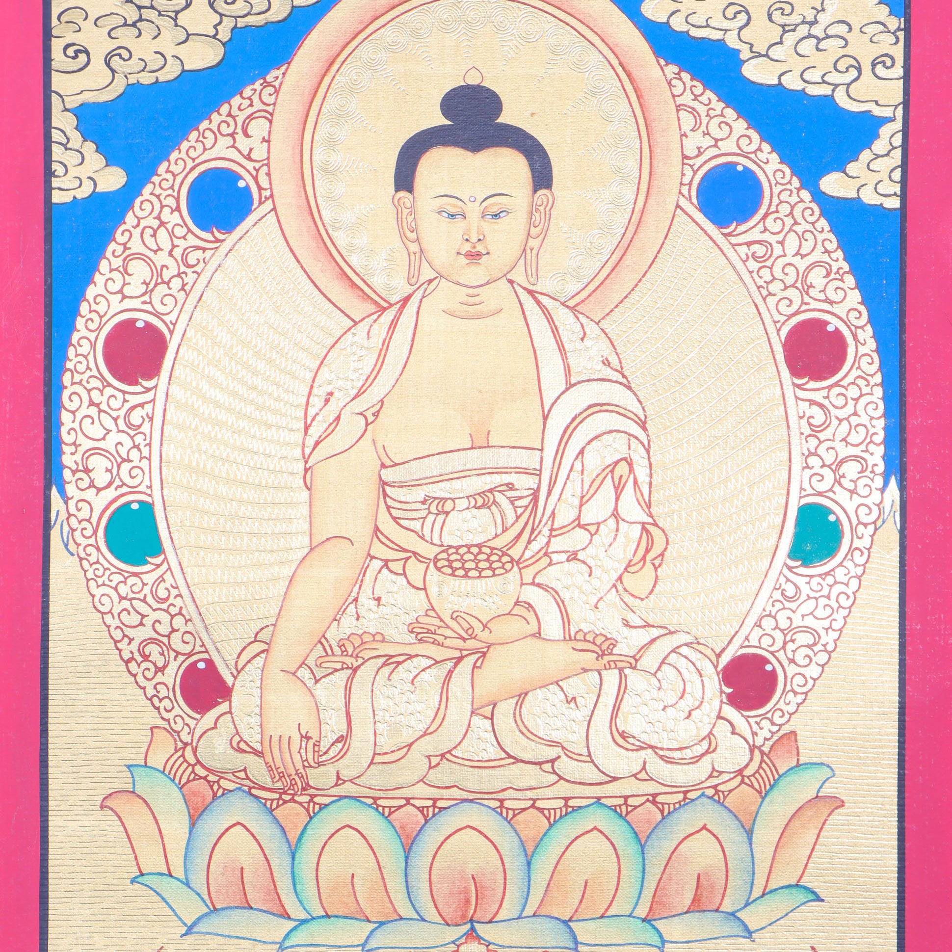 Shakyamuni Buddha Thangka promotes peace, devotion, and self-awareness.