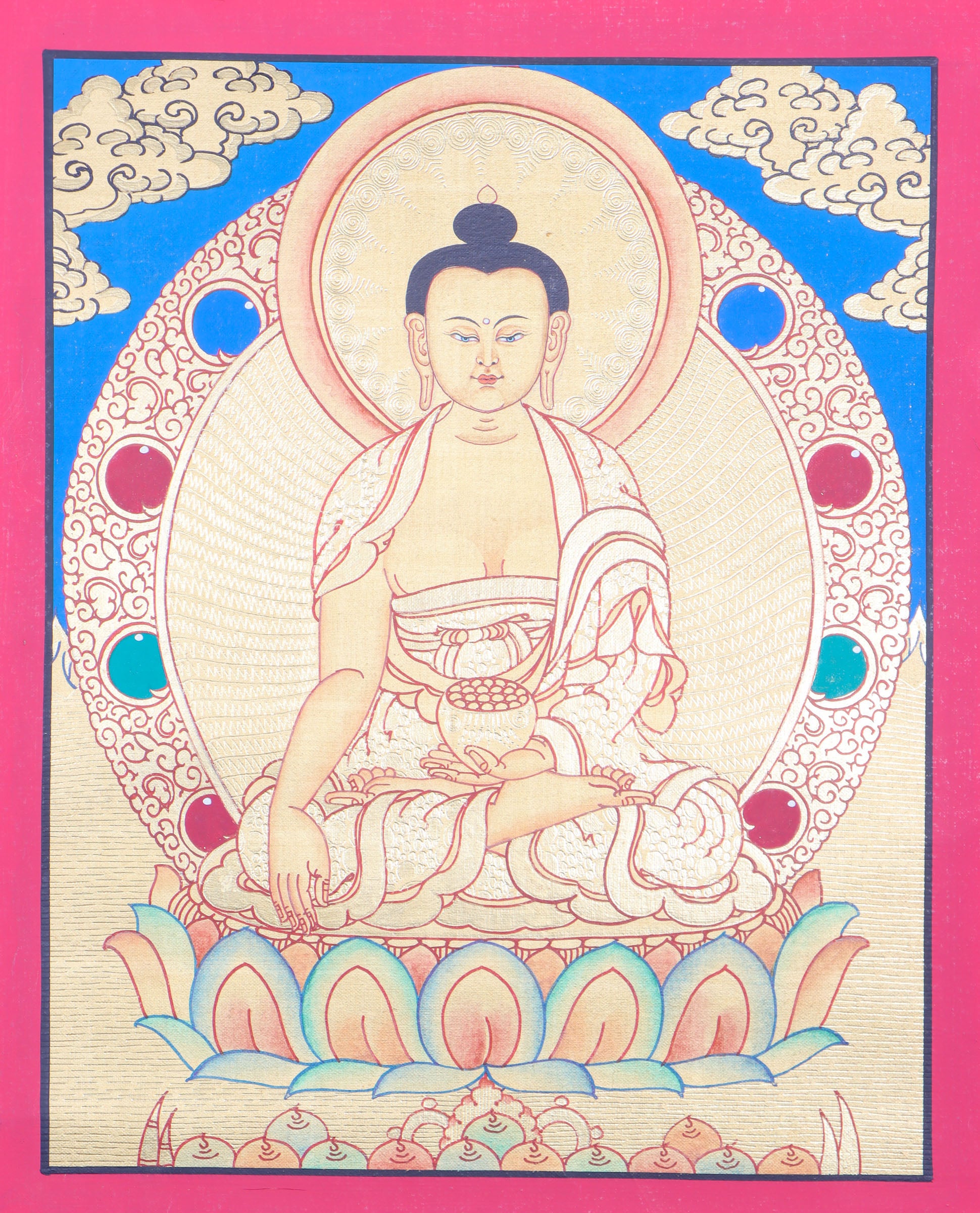 Shakyamuni Buddha Thangka promotes peace, devotion, and self-awareness.