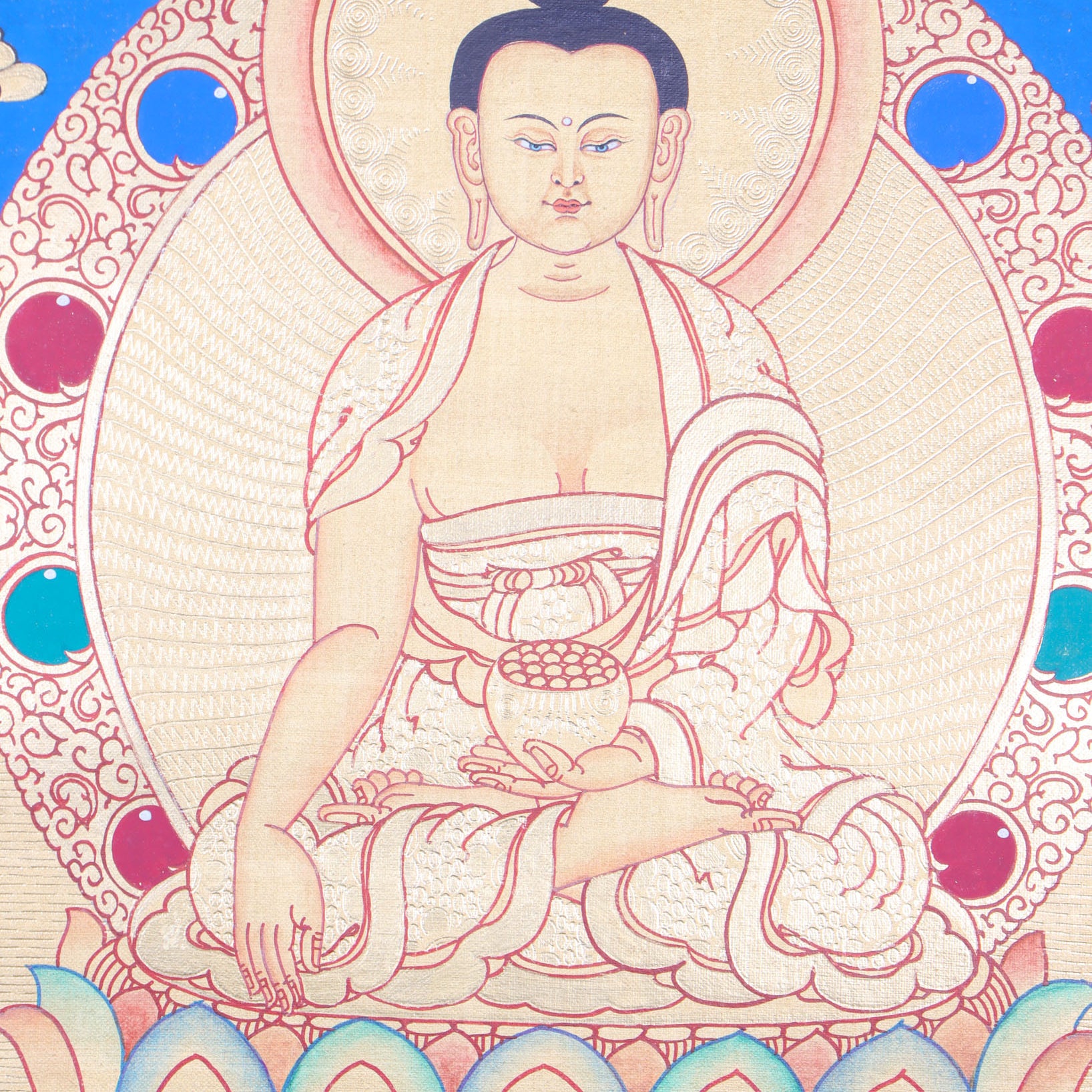 Shakyamuni Buddha Thangka promotes peace, devotion, and self-awareness.