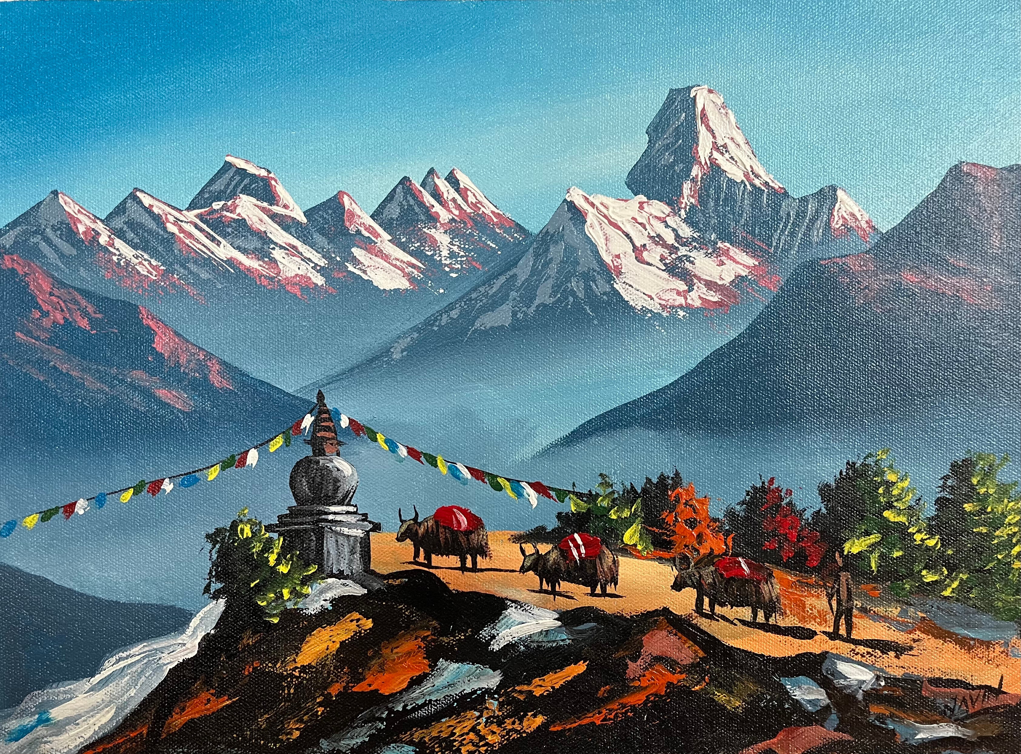 Mount Ama Dablam & Mount Everest Oil Painting