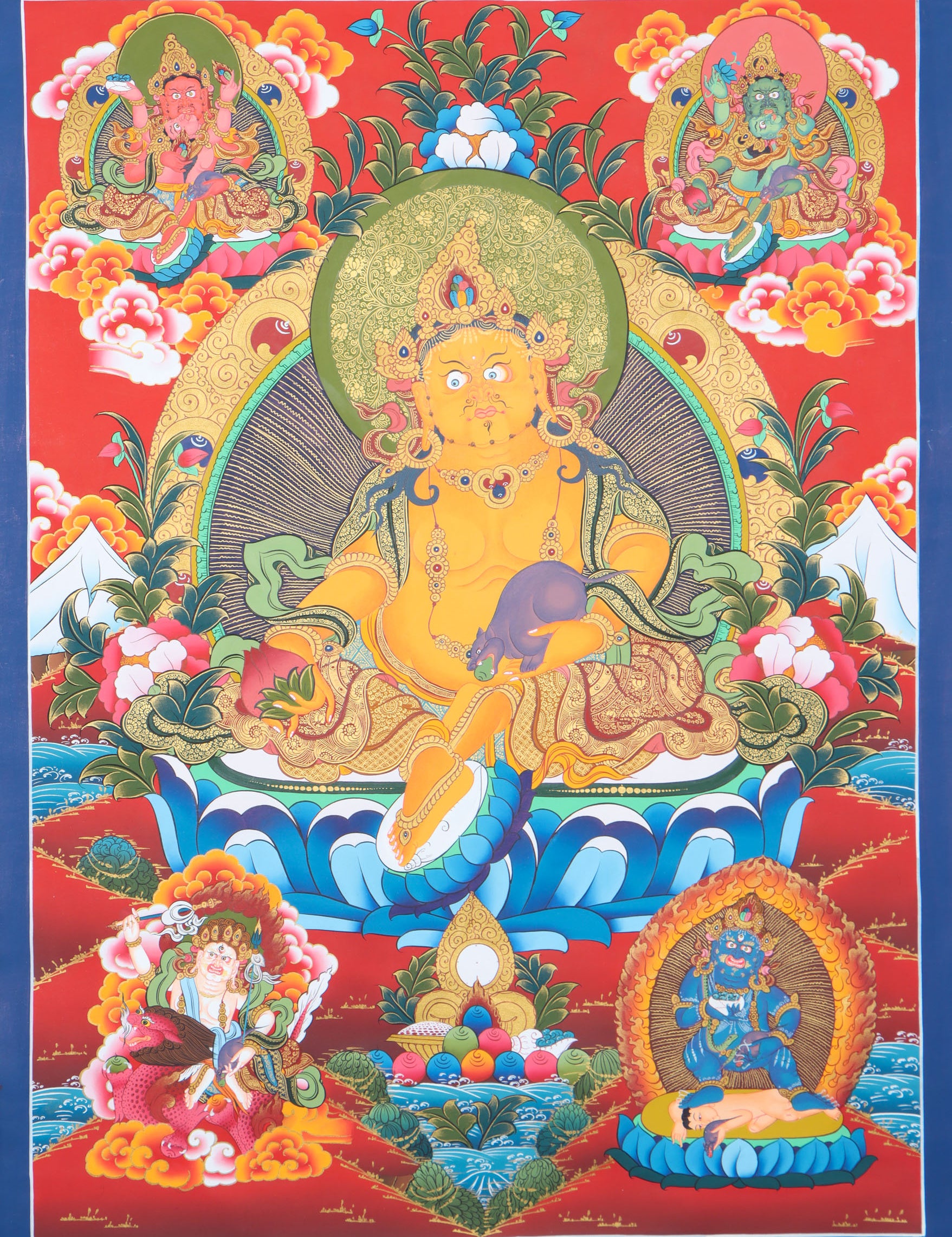 Pancha Kuber Thangka Painting for wealth and preposperity.