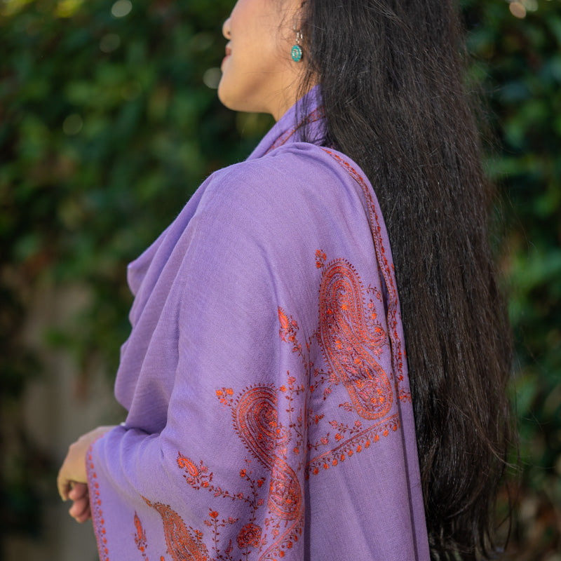 Hand Embroidered Pashmina Shawl - 100 % Cashmere