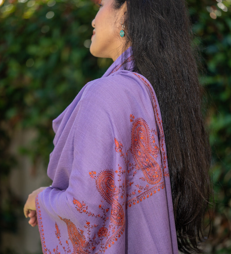 Hand Embroidered Pashmina Shawl - 100 % Cashmere