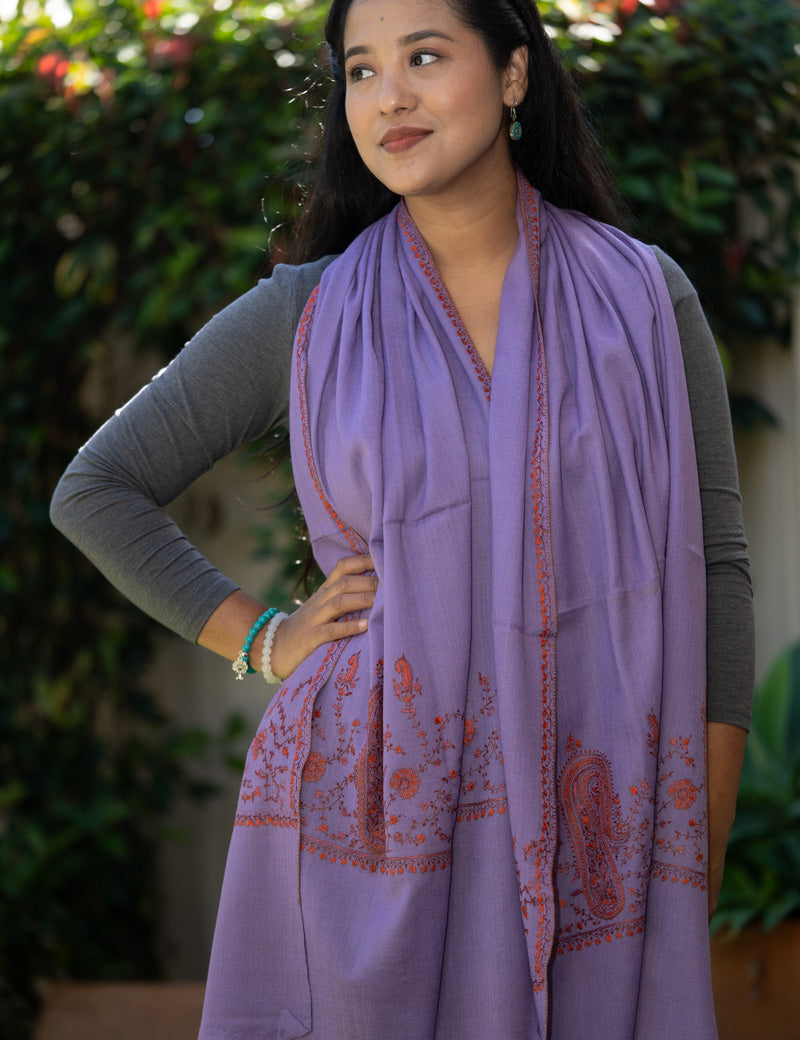 Hand Embroidered Pashmina Shawl - 100 % Cashmere