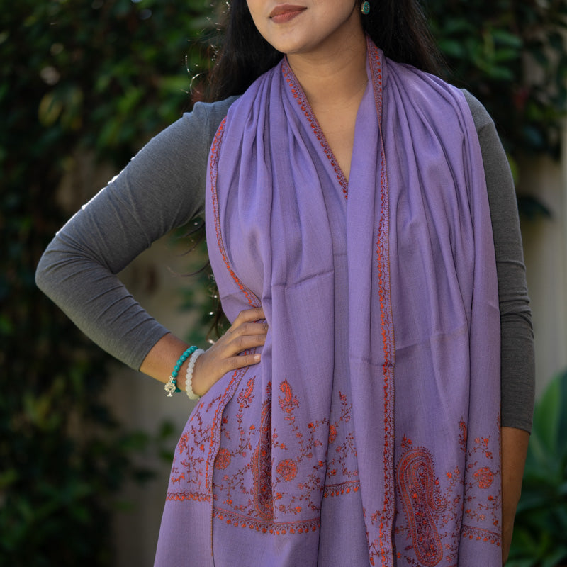 Hand Embroidered Pashmina Shawl - 100 % Cashmere