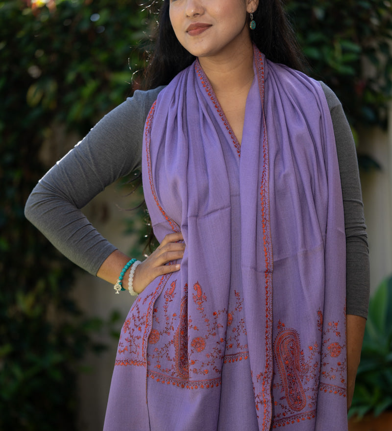 Hand Embroidered Pashmina Shawl - 100 % Cashmere