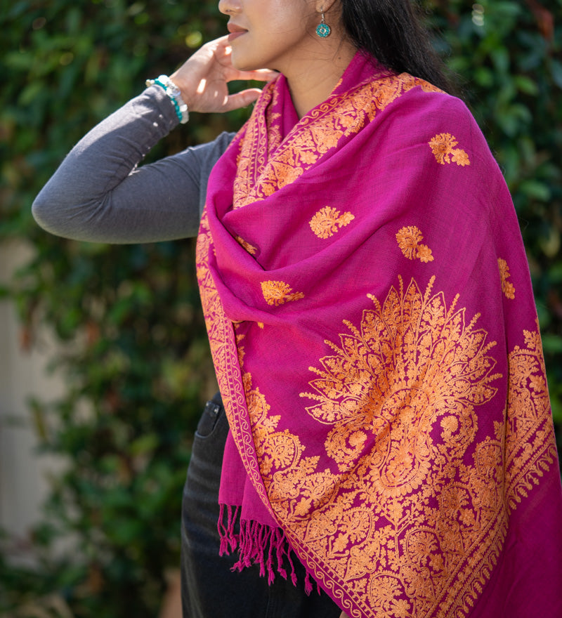 Heavy Embroidered Pashmina Shawl - Shop now.