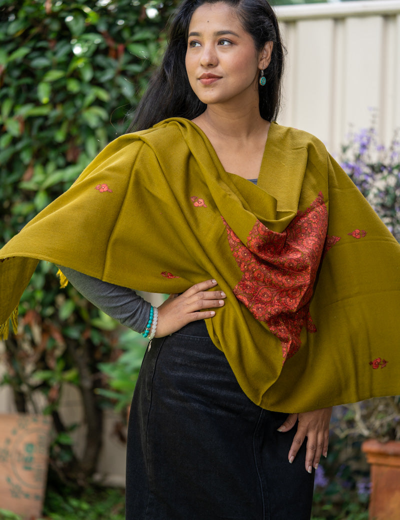 Embroidered Pashmina Shawl - 100% cashmere shawl