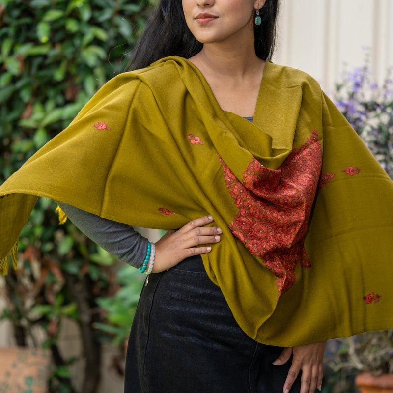 Embroidered Pashmina Shawl - 100% cashmere shawl