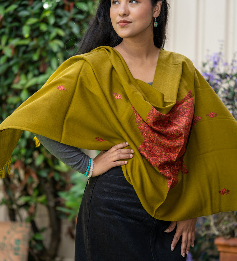 Embroidered Pashmina Shawl - 100% cashmere shawl