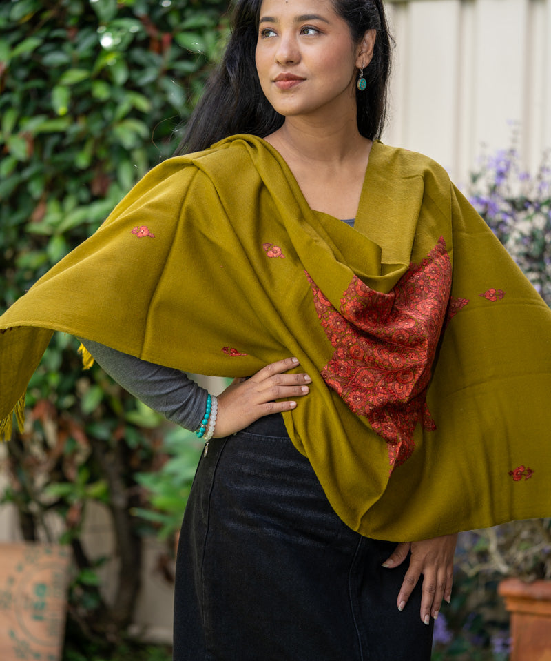 Embroidered Pashmina Shawl - 100% cashmere shawl