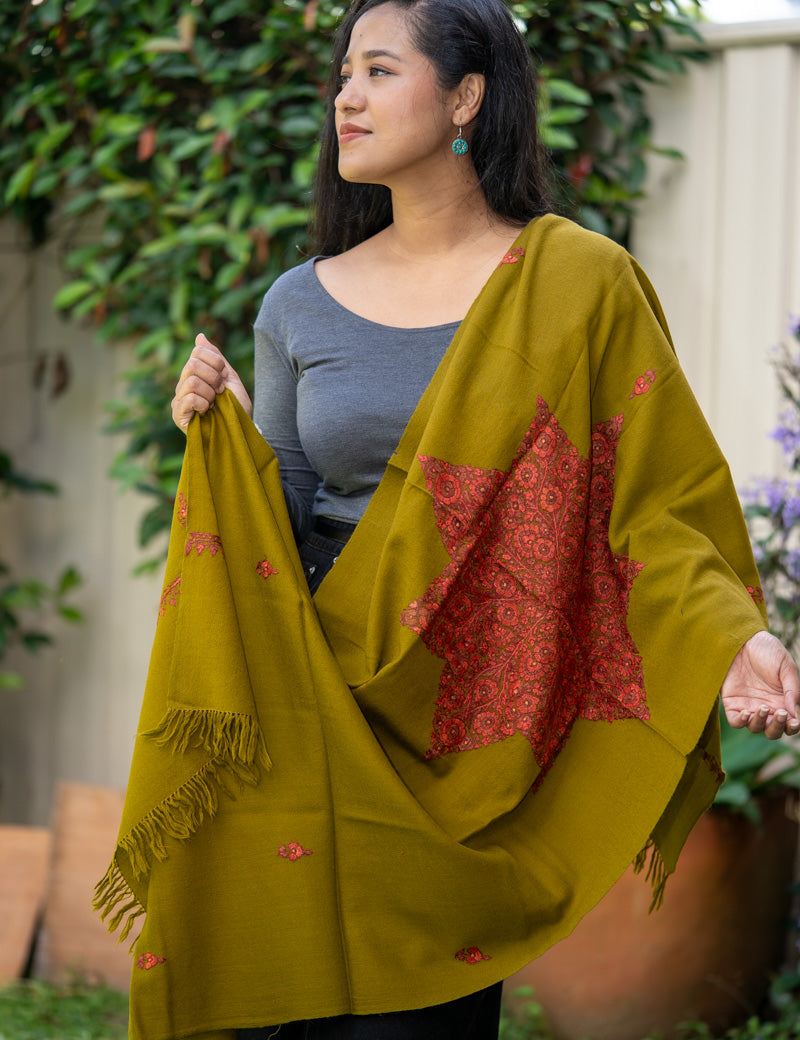 Embroidered Pashmina Shawl - 100% cashmere shawl