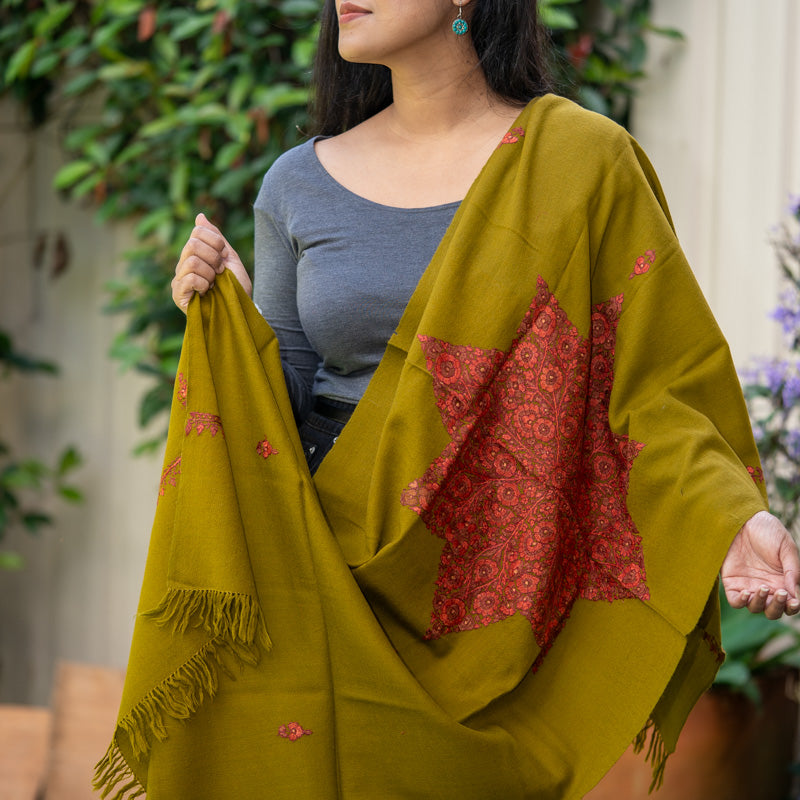 Embroidered Pashmina Shawl - 100% cashmere shawl