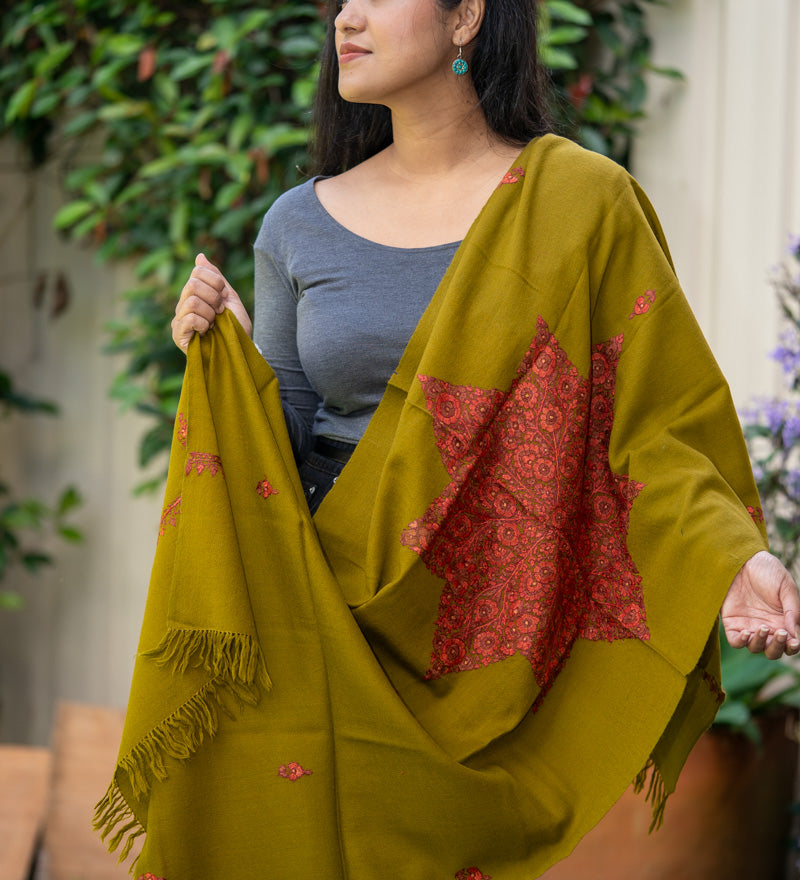 Embroidered Pashmina Shawl - 100% cashmere shawl