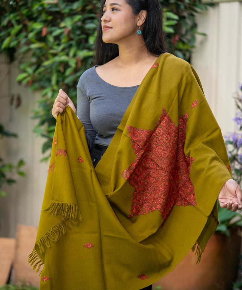 Embroidered Pashmina Shawl - 100% cashmere shawl