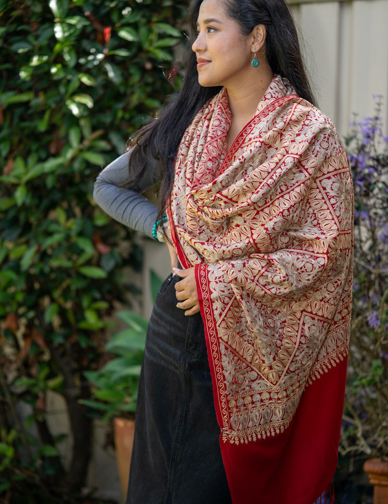 Heavy Embroidery Pashmina Shawl - 100% cashmere shawl