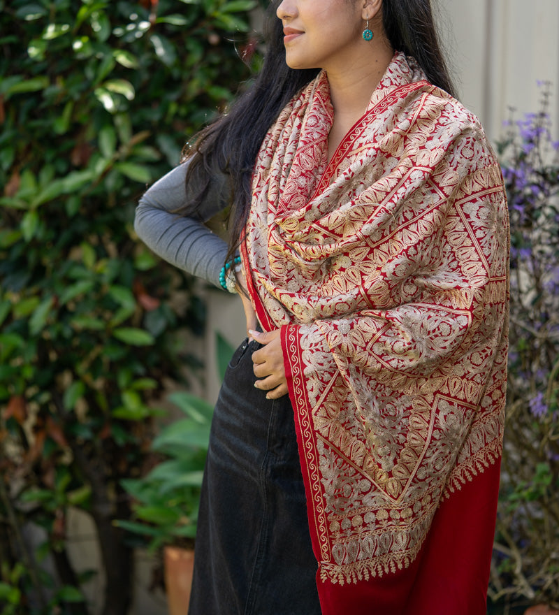 Heavy Embroidery Pashmina Shawl - 100% cashmere shawl