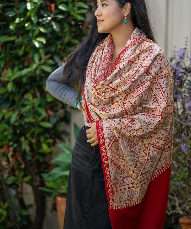 Heavy Embroidery Pashmina Shawl - 100% cashmere shawl