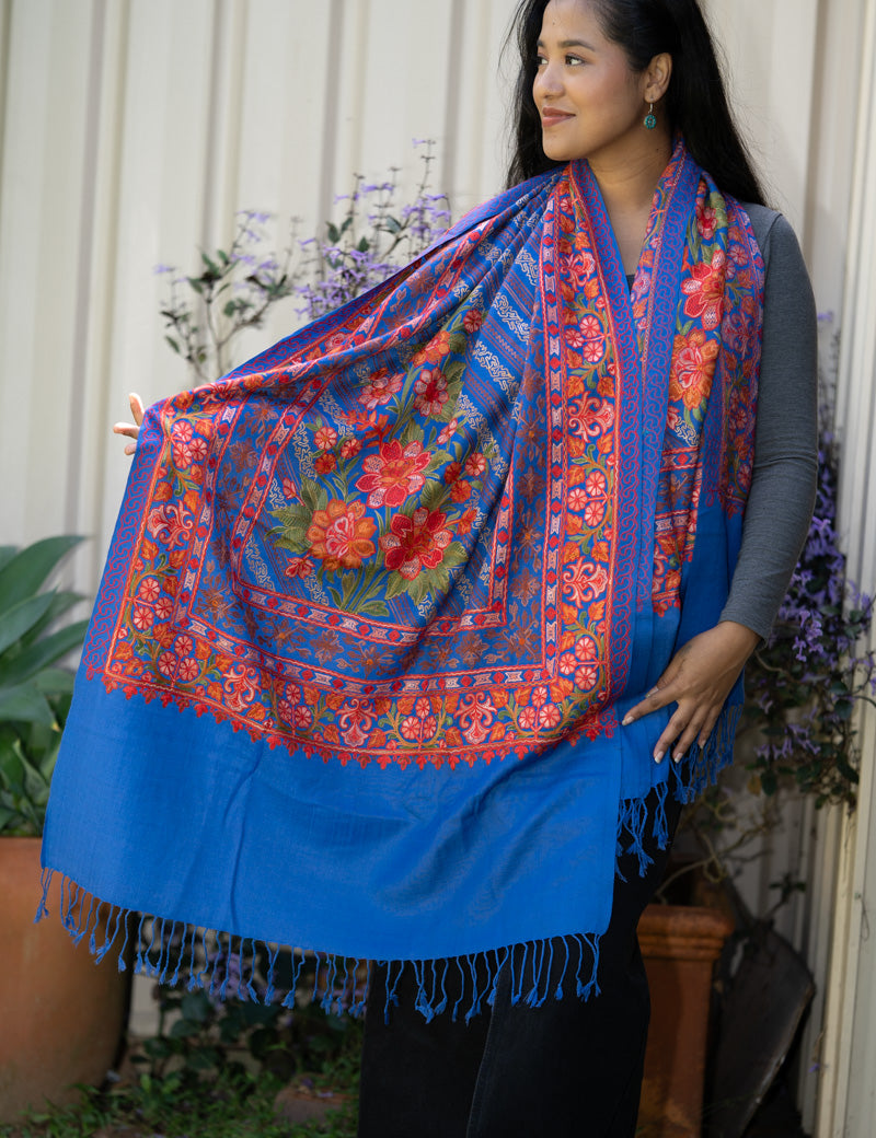 Heavy Embroidered Pashmina Shawl - handwoven cashmere shawl