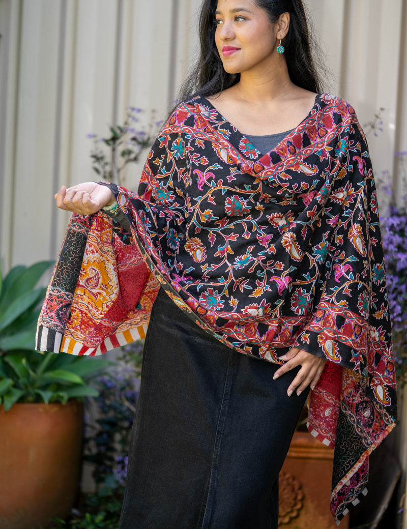 Heavy Embroidered Pashmina Shawl - 100 % authentic cashmere shawl