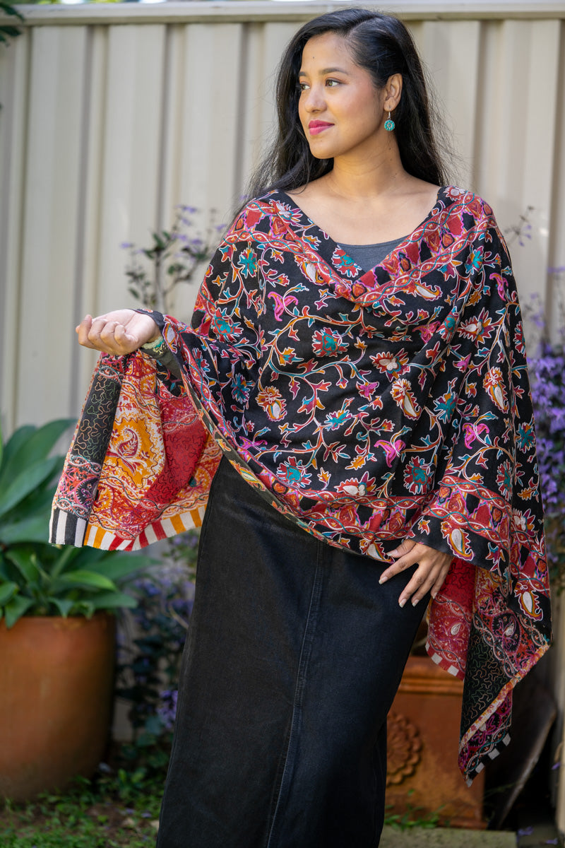 Heavy Embroidered Pashmina Shawl - 100 % authentic cashmere shawl