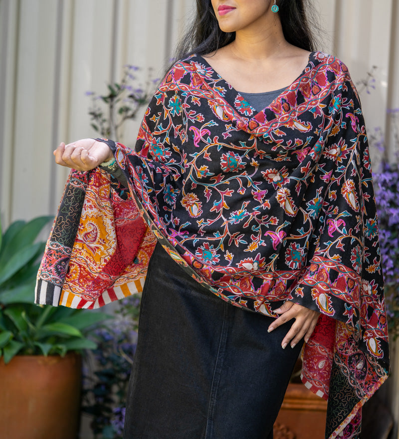 Heavy Embroidered Pashmina Shawl - 100 % authentic cashmere shawl