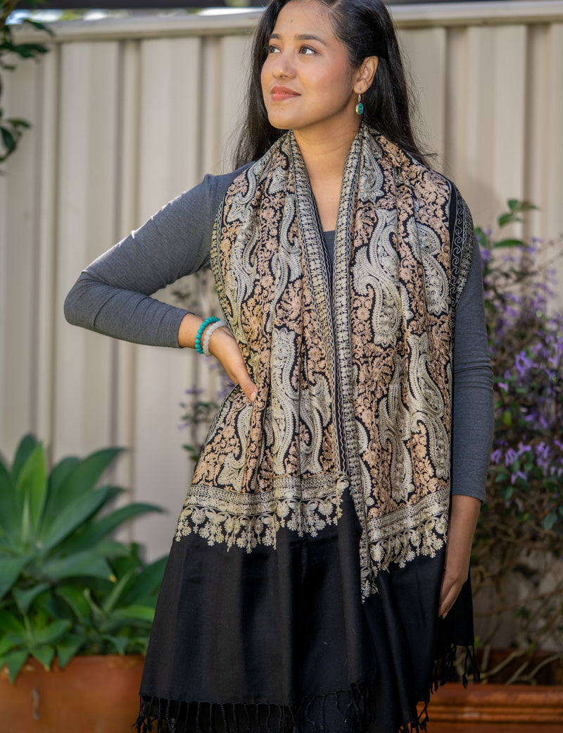 Heavy Embroidery Pashmina Shawl - 100 % cashmere shawl