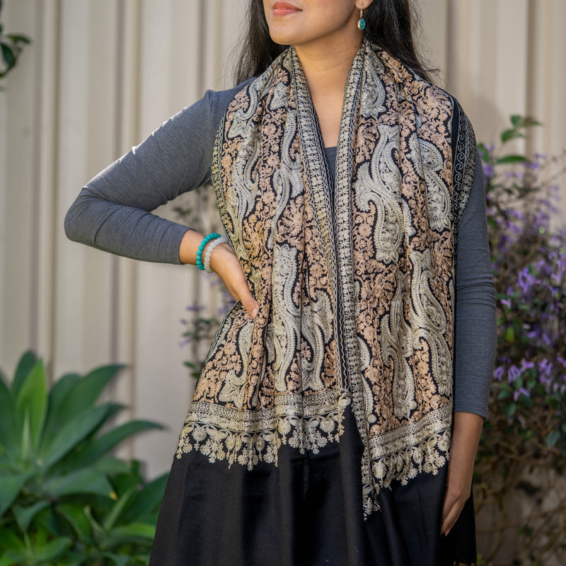 Heavy Embroidery Pashmina Shawl - 100 % cashmere shawl