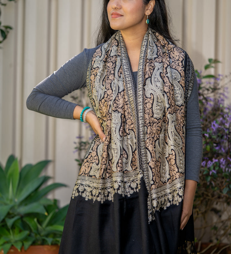 Heavy Embroidery Pashmina Shawl - 100 % cashmere shawl