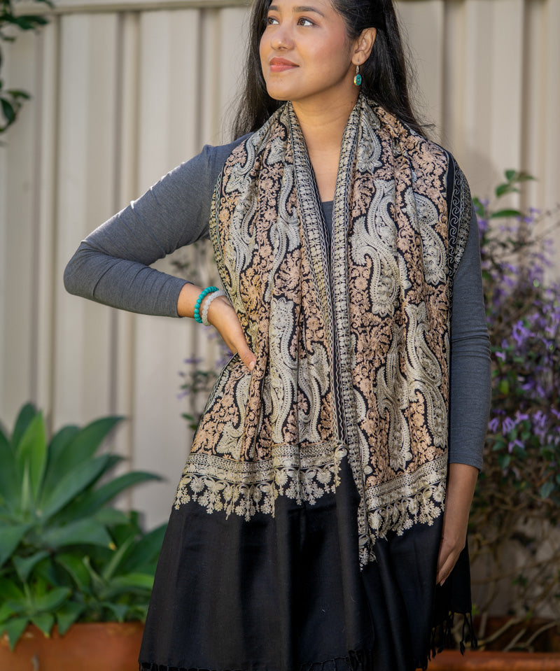 Heavy Embroidery Pashmina Shawl - 100 % cashmere shawl