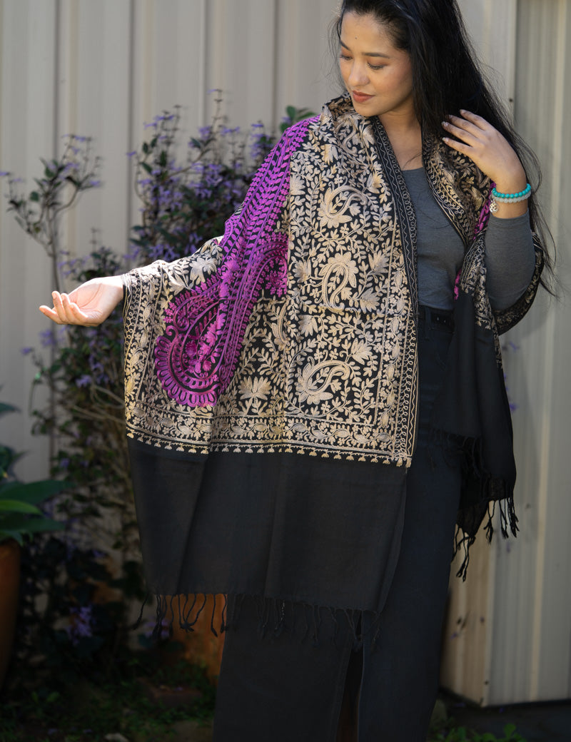 Heavy Embroidered Pashmina Shawl - Made with 100% authentic Cashmere