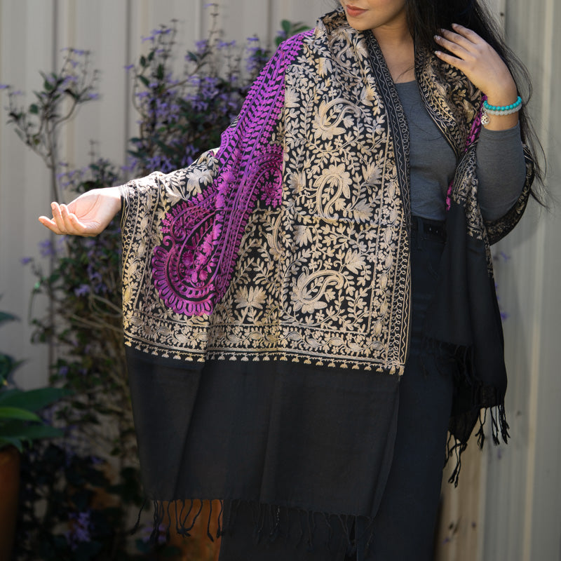 Heavy Embroidered Pashmina Shawl - Made with 100% authentic Cashmere