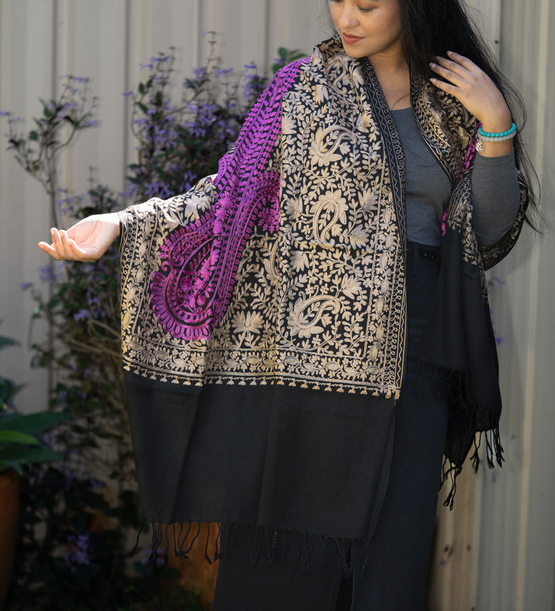 Heavy Embroidered Pashmina Shawl - Made with 100% authentic Cashmere