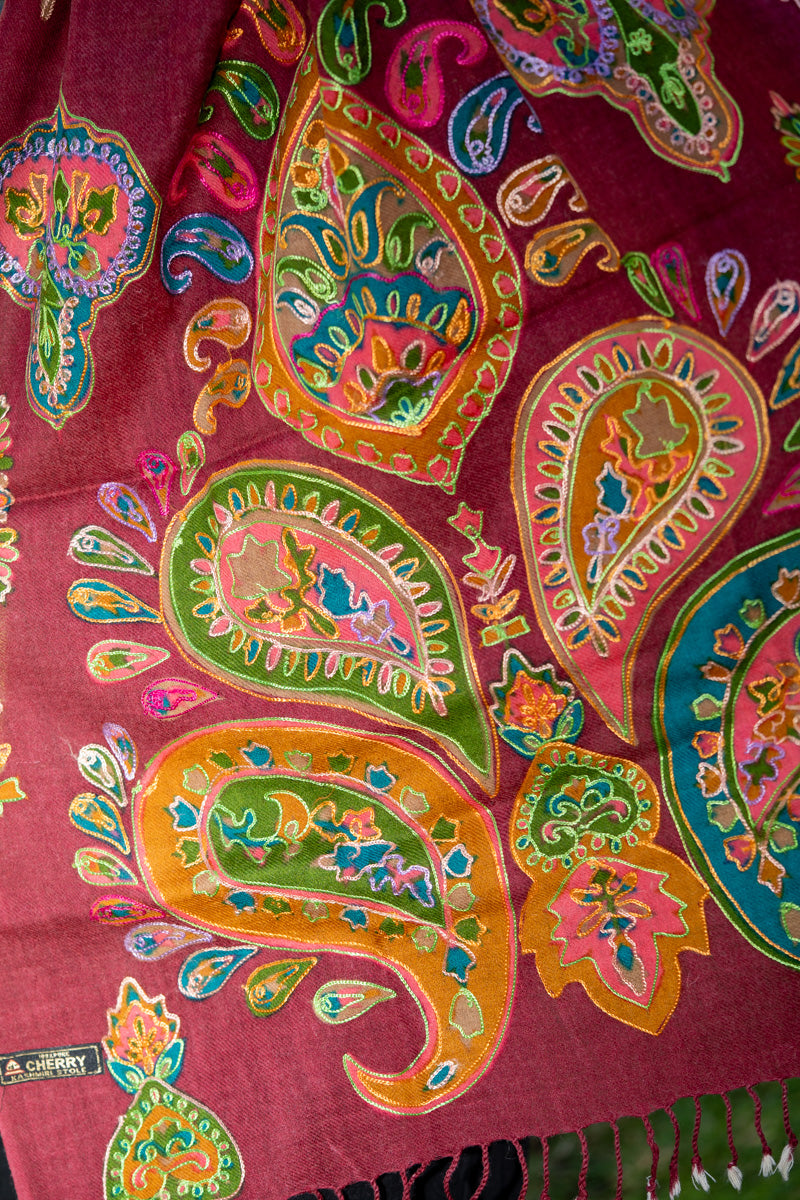 Heavy Embroidered Pashmina Shawl made with 100% cashmere.