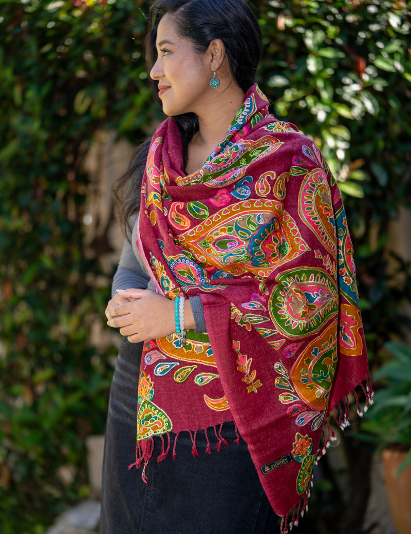 Heavy Embroidered Pashmina Shawl made with 100% cashmere.