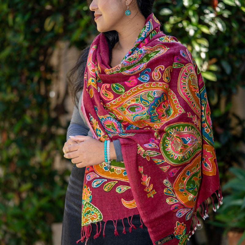 Heavy Embroidered Pashmina Shawl made with 100% cashmere.